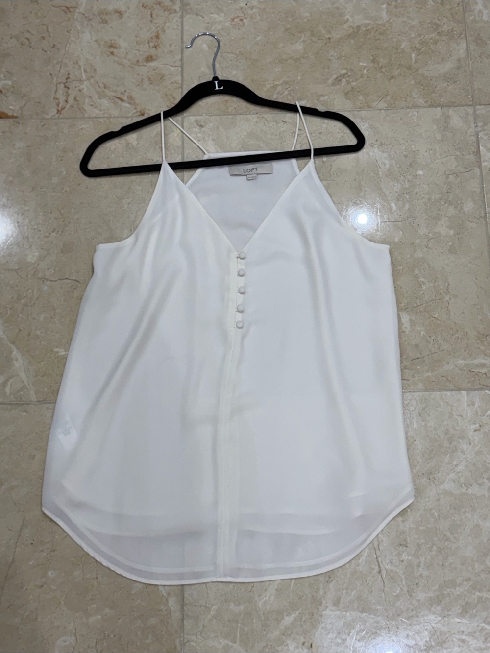 LOFT Cream V-Neck Button-Front Spaghetti Strap Cami
